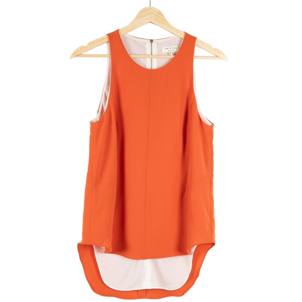 Rag & Bone Exposed Zipper Orange Blouse Double Layer Size Small S